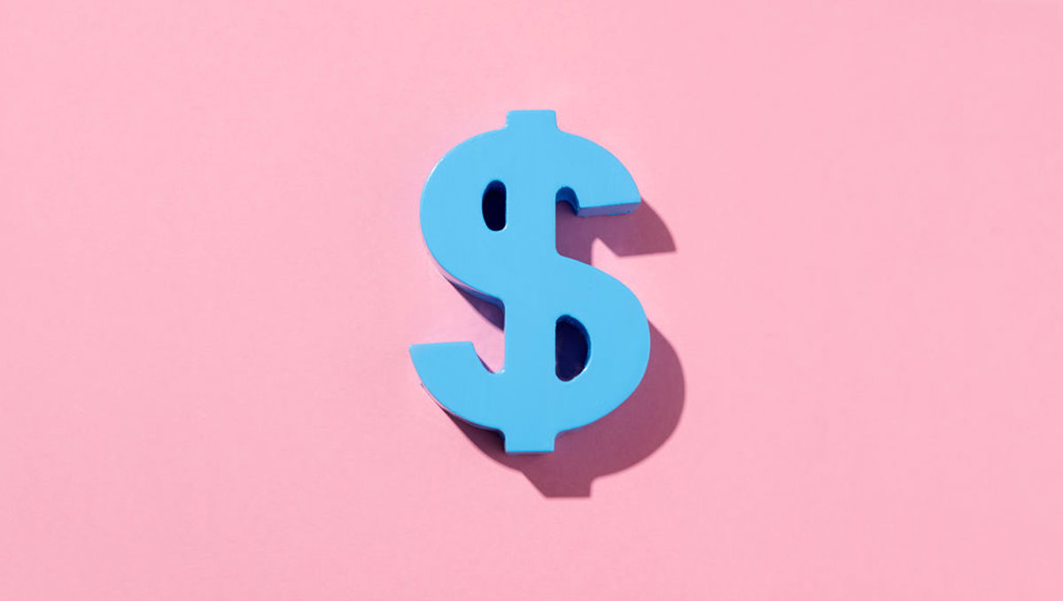 Pink and blue dollar sign money